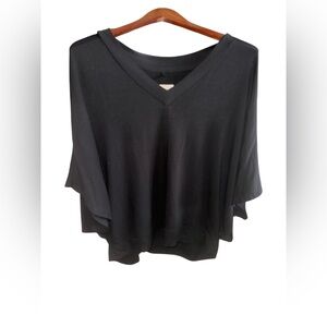 Lou & Grey for LOFT Black Poncho Style Solid Black Top Super Soft Blouse Large